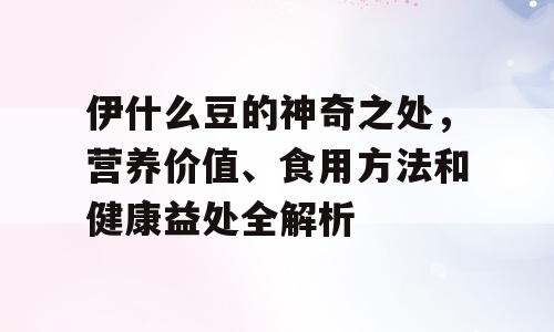 伊什么豆的神奇之处，营养价值、食用方法和健康益处全解析
