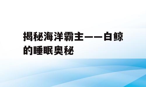 揭秘海洋霸主——白鲸的睡眠奥秘