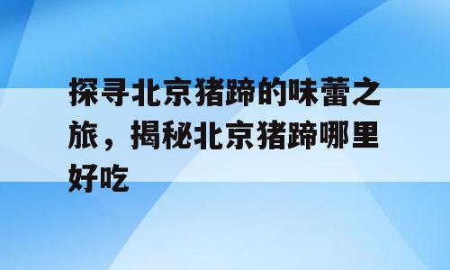 探寻北京猪蹄的味蕾之旅，揭秘北京猪蹄哪里好吃